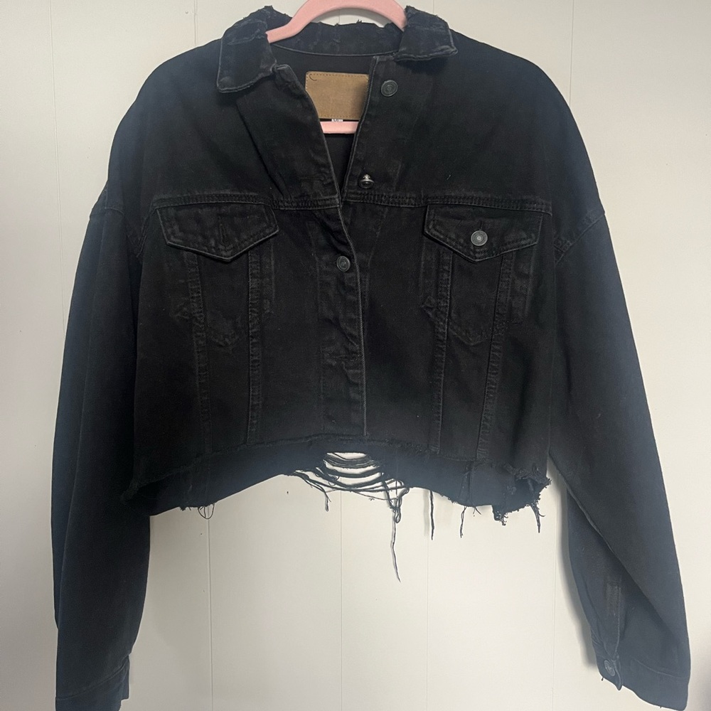 Extra Cropped black denim jacket XL